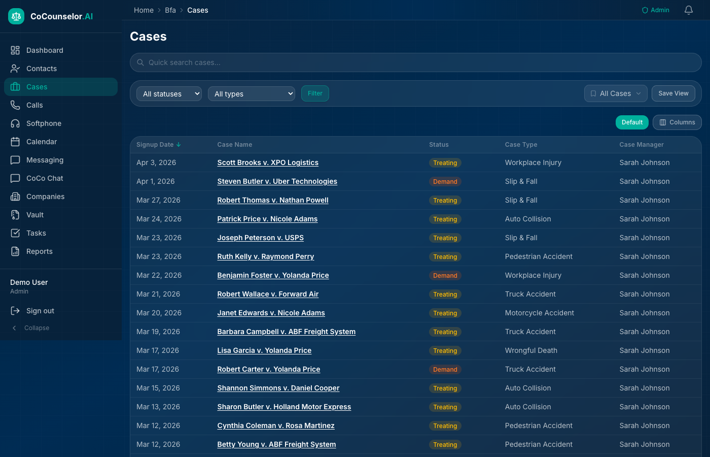 CoCounselor Case Management Dashboard