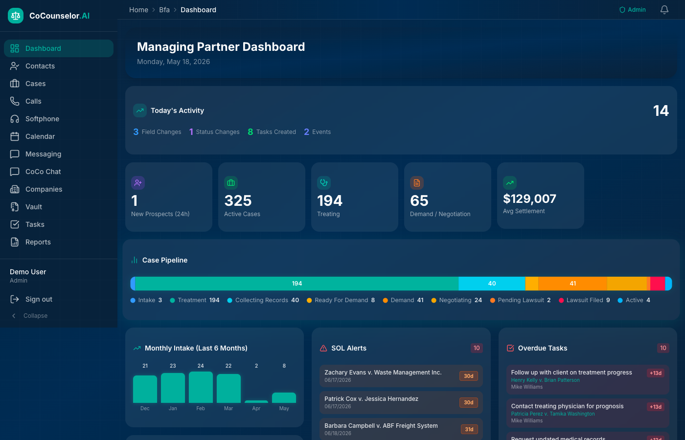 CoCounselor dashboard